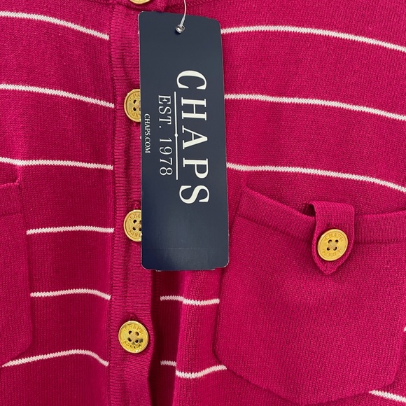 CHAPS {M} Top Mulberry White Striped NWT - Picture 6 of 8